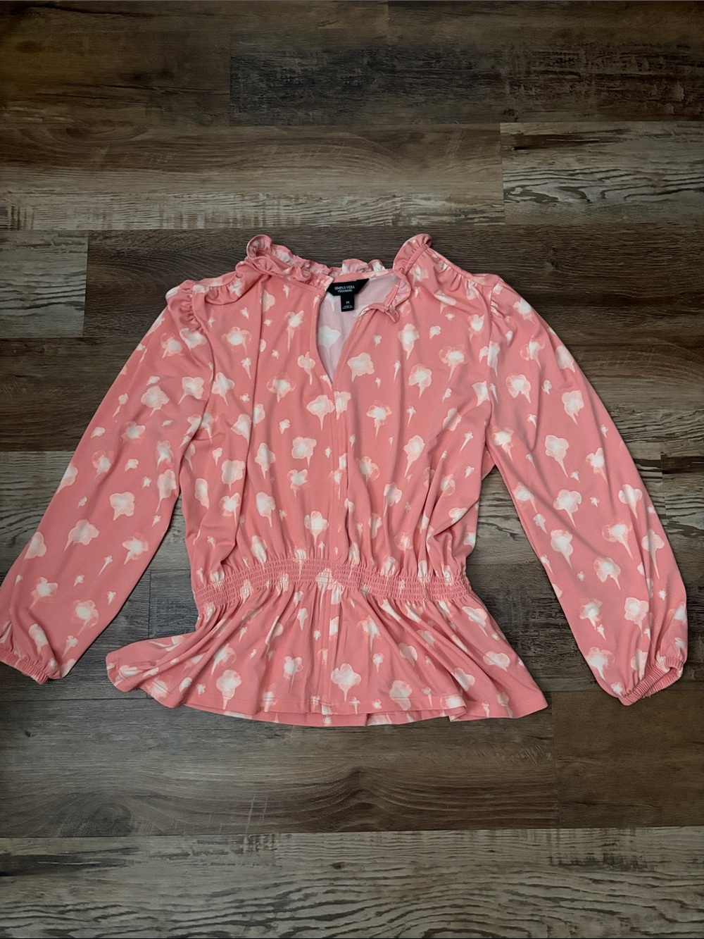 Simply Vera Vera Wang Coral Pink Floral Ruffle Peplum Top